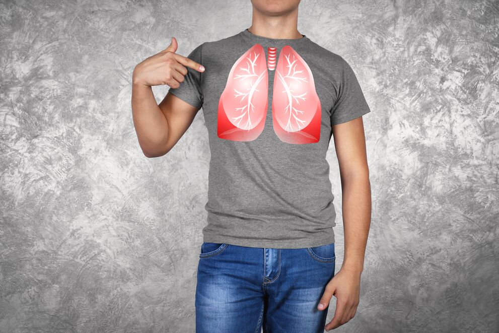 Illustration der Lunge eines Mannes. 